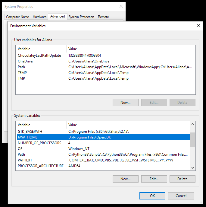 A screenshot of 'Environment Variables'.